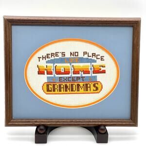 Vintage Counted Cross Stitch "There's No Place Like Home Except Grandmas" Framed